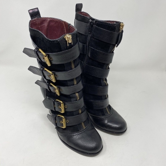 MARC BY MARC JACOBS Gold Buckle Leather Suede MidCalf Belted HEEL BOOTS / EU 37 - Picture 7 of 16